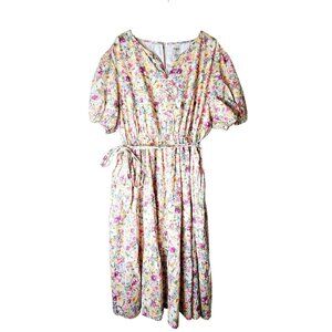 Hayden Floral Print Belted Midi Floral Spring Easter Cottage Core Dress, 3X, NWT